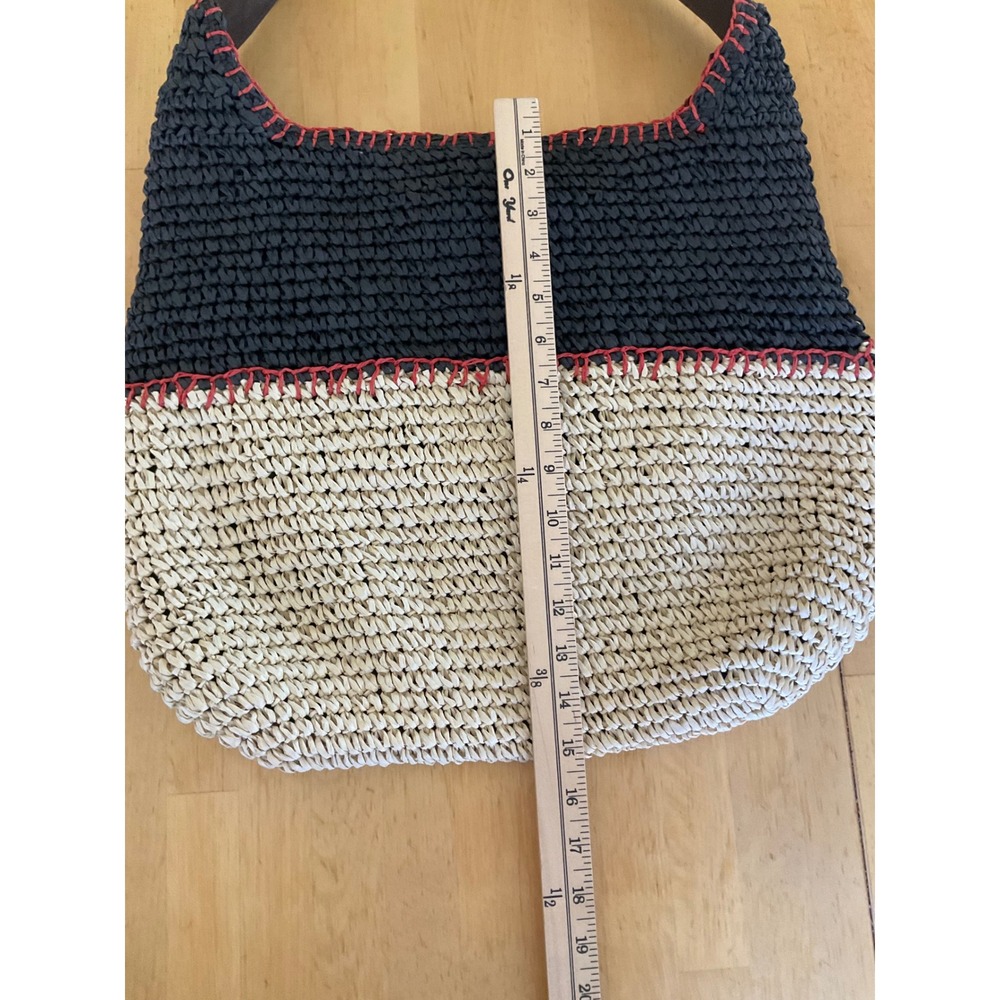 Sonoma Goods For Life Woven Straw Hobo Bag Black Tan Colorblock Red Whipstitch - Picture 6 of 9